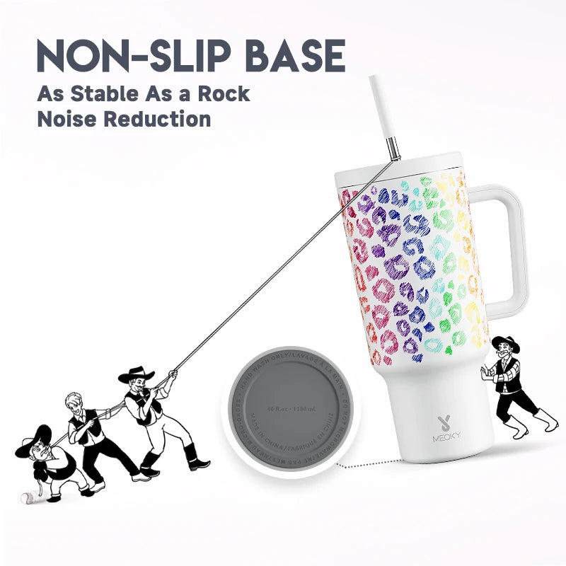 Meoky 40oz Cup Tumbler with Handle Straw Stainless Steel Multi-Prints Coffee Cup Travel Water Bottle Leak-Proof Car Mug Gifts