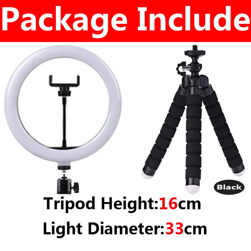 12 inch LED Ring light Photography Lighting Phone Ringlight With Tripod Stand USB Round Fill Lamp for Youtube TikTok Video Live