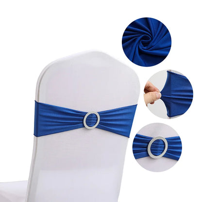 10pcs High-end Hotel Wedding Decoration Butterfly Knot Backrest Flower Spandex Chair Ribbon Chair Cover Elastic Strap