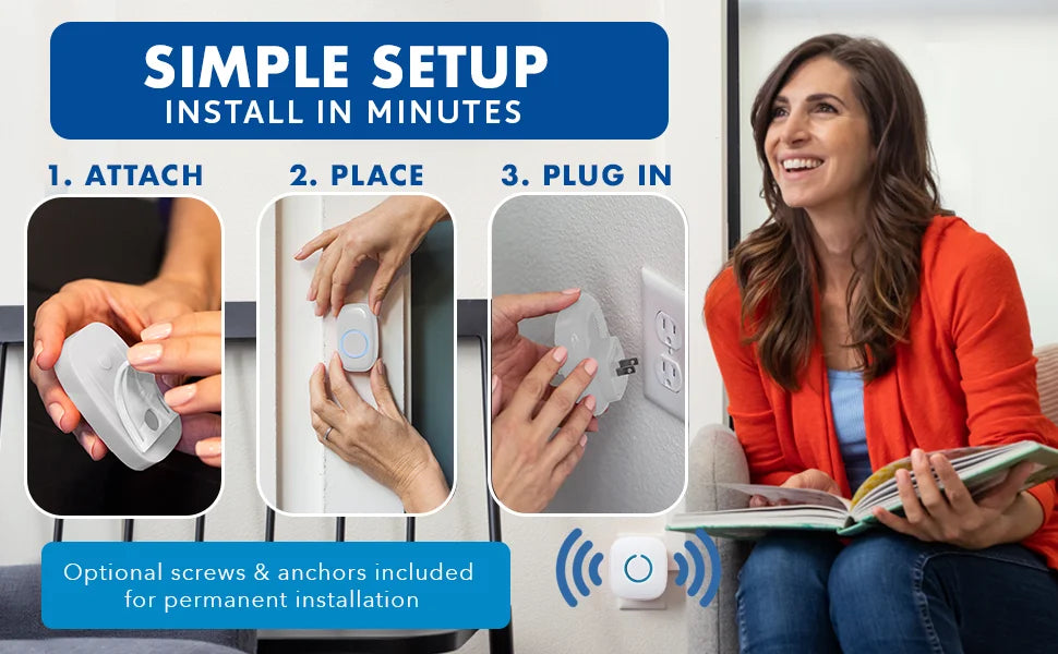Wireless Doorbells for Home, Apartments, Businesses, Classrooms, etc. - 1 Door Bell Ringer & 2 Plug-In Chime Receiver