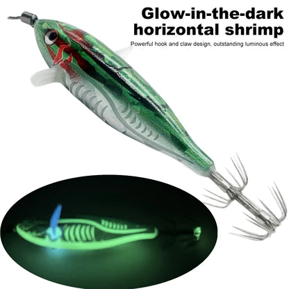 Horizontal wood Shrimp 5.5g Laser Luminous Floating Egi lure Squid Jigging Shrimp Octopus Cuttlefish Night Fishing Baits Sea