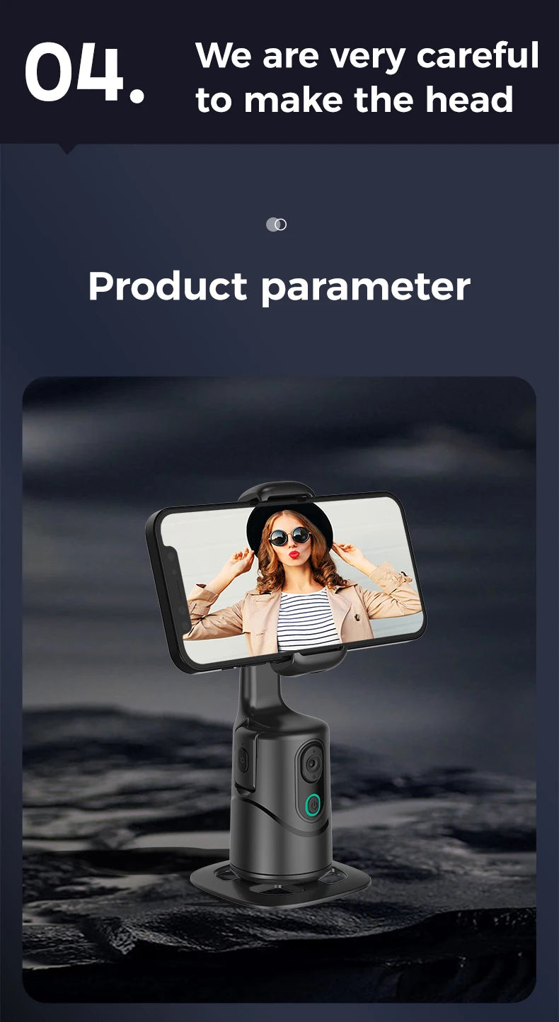 Automatic facial tracking phone holder with remote control and gesture control, 360 ° rotating phone camera holder