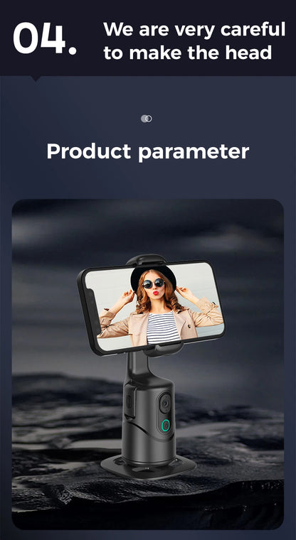Automatic facial tracking phone holder with remote control and gesture control, 360 ° rotating phone camera holder