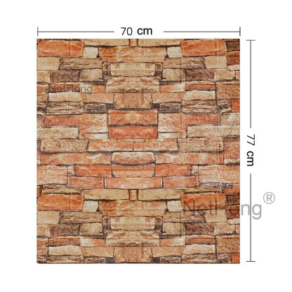 Waterproof Brick Stone Wallpaper Self Adhesive Vinyl Wall Decor Sticker 70*77Cm