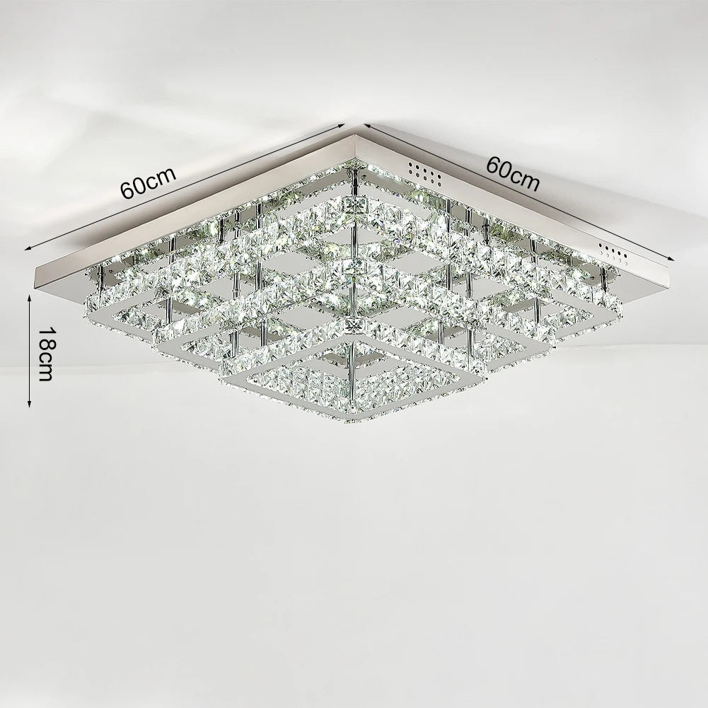 KOMORE Square Multiple-size Glamourous Crystal LED Ceiling Light, Cool White / Stepless Dimming for Office, Living Room, Bedroom