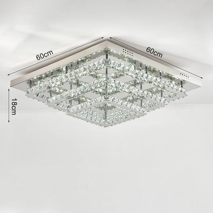 KOMORE Square Multiple-size Glamourous Crystal LED Ceiling Light, Cool White / Stepless Dimming for Office, Living Room, Bedroom