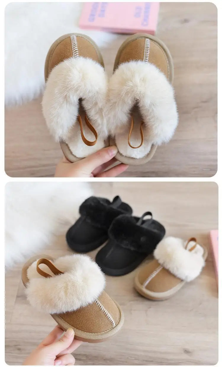 Kids Winter Slippers - Luxury Fur Lined Non-Slip Indoor Boots for Boys & Girls