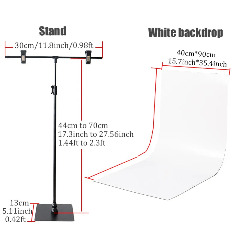 BFOLLOW 30cm T Shape Background Stand with 40cm PVC Backdrop Props for Product Photography Desk Photo Shooting Kit Studio Set