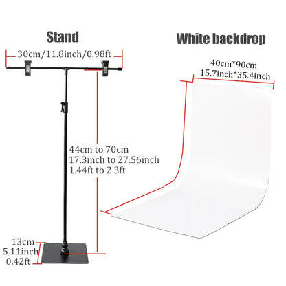 BFOLLOW 30cm T Shape Background Stand with 40cm PVC Backdrop Props for Product Photography Desk Photo Shooting Kit Studio Set