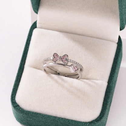 Pink Zircon Bow Heart Rings For Women Gold Plated 18K Plated Adjustable Heart Ring 2026 Trend Wedding Aesthetic Jewelry Gift