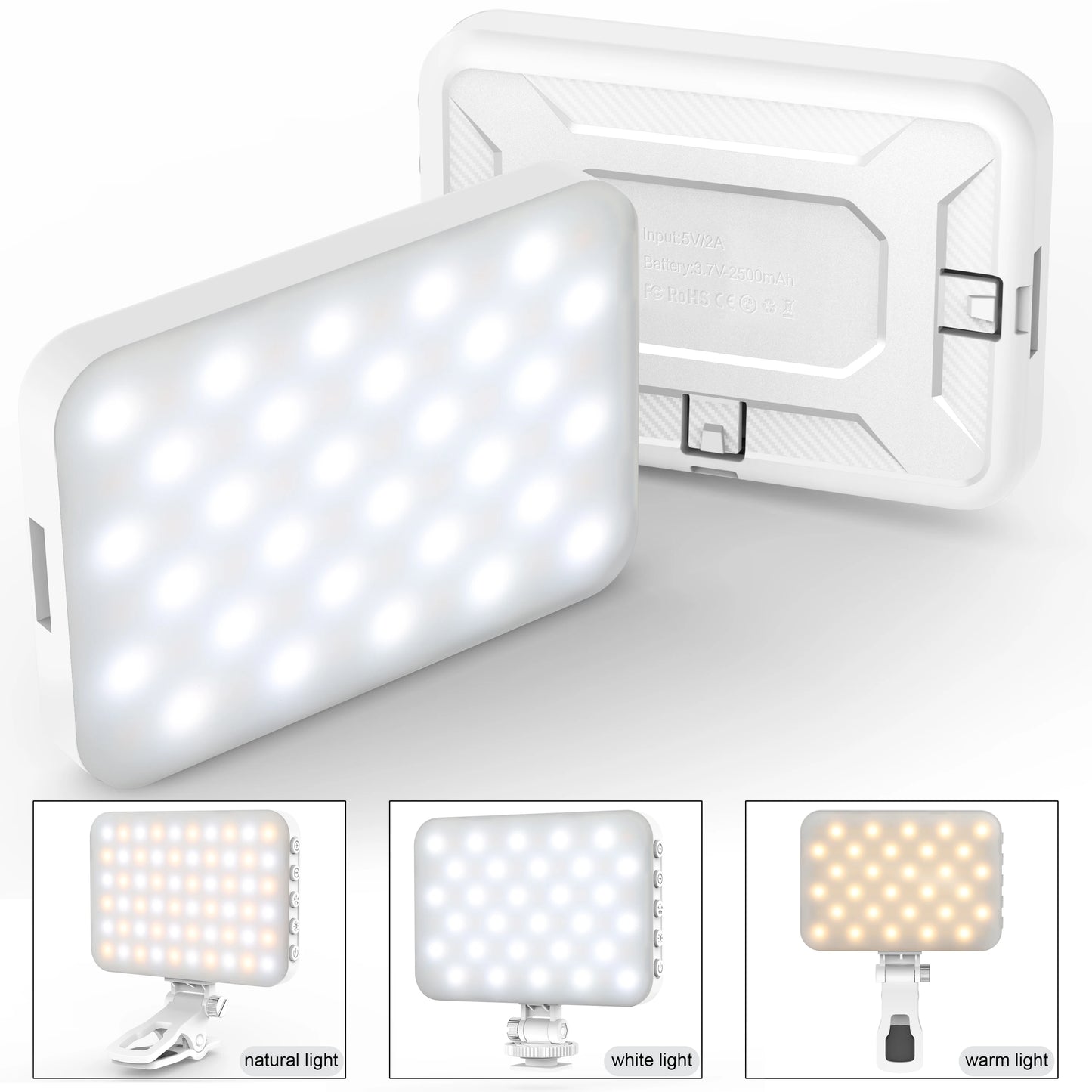 LED Selfie Light,60 LED Beads 2500mAh Rechargeable CRI 97+, 7 Light Modes,Portable Clip on Light for Phone Tablet Laptop TikTok