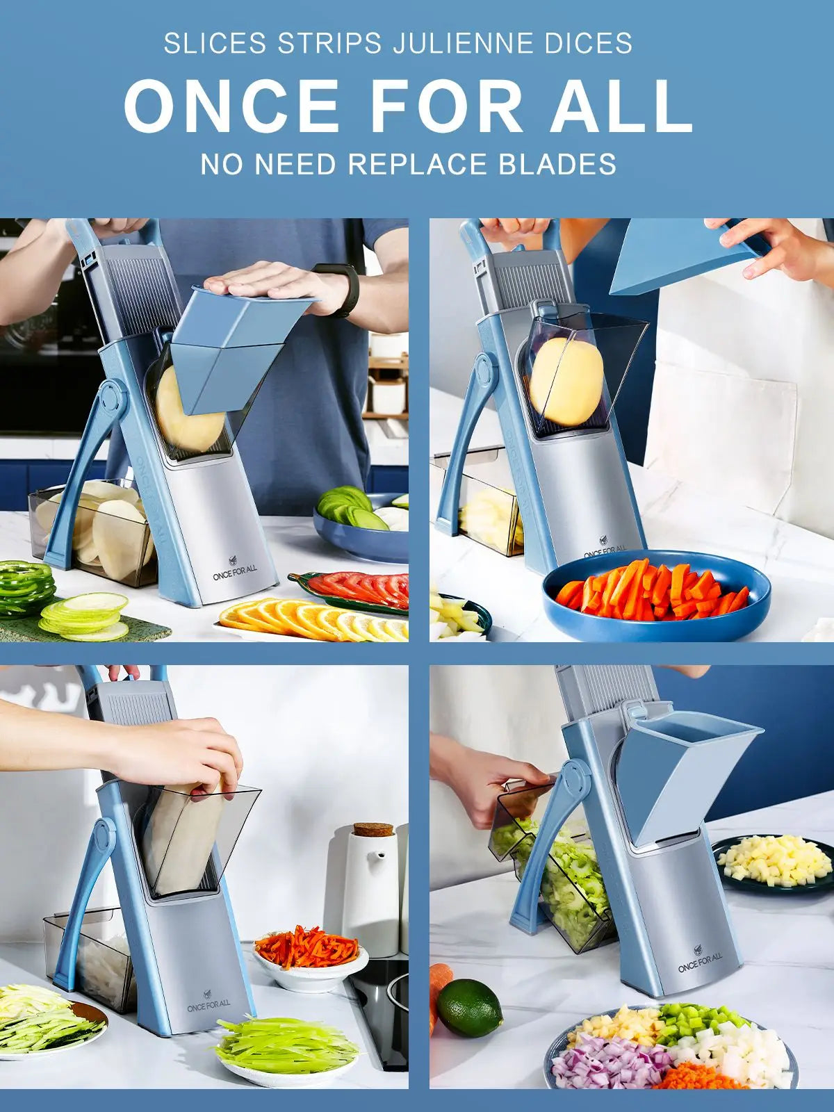 Kitchen Accessories Mandoline Slicer, ONCE FOR ALL. Vegetable Slice, Food Chopper, Cutter, Dicer Fruit, French Fry, Julinner