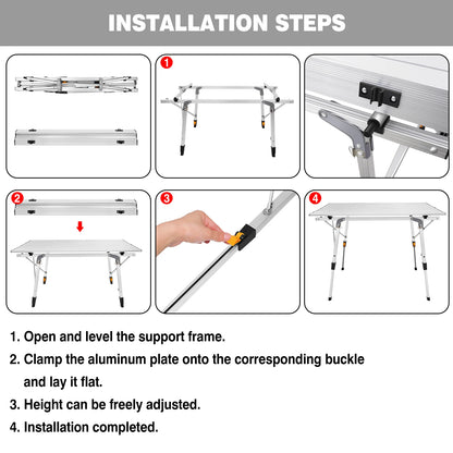 Foldable Aluminum Picnic Table 90x52x68cm, Height Adjustable 45-68 cm, Stable Structure, Anti-slip, Carry Bag