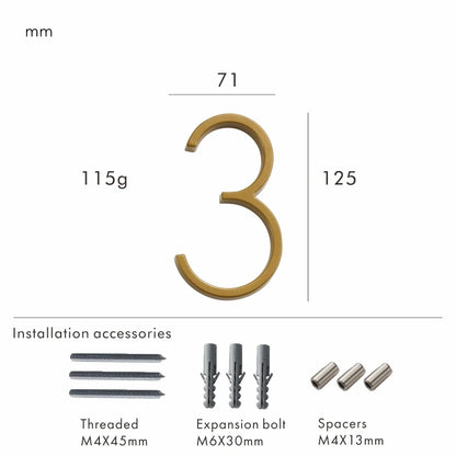 Nurlin 5 inchs 125mm Luxury Address Big House Numbers Modern Gold Black Silver Floating Signage Outdoor Digits Mailbox Sign