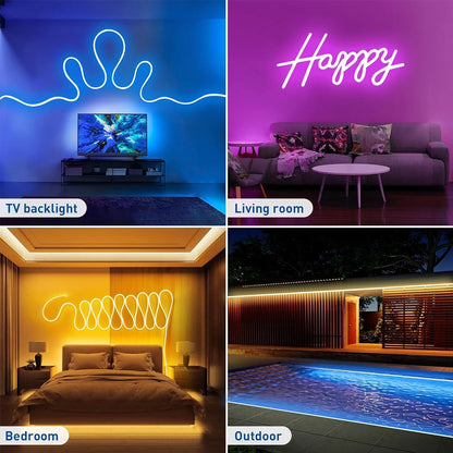 5V LED Strip Lights Bluetooth RGBIC Neon Strip Remote Control With Music Sync DIY Bedroom Home Decoration Changing Ambient Light