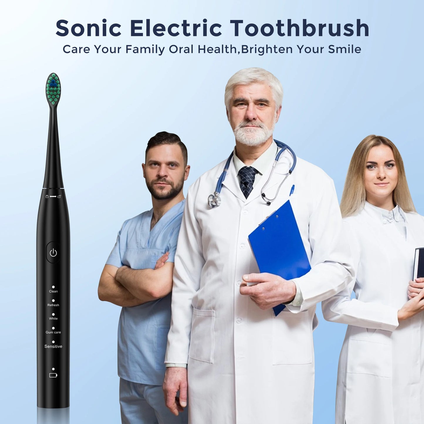 Sejoy Electric Toothbrush for Adults Rechargeable DY-156 Sonic Tooth Brushes 5 Modes IPX7 Waterproof with 8 Replacement Heads