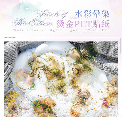 15 Pcs Creative Watercolor smudging hot stamping Stickers hand tent DIY Stick Labels Scrapbooking Material Junk Journal Supplies