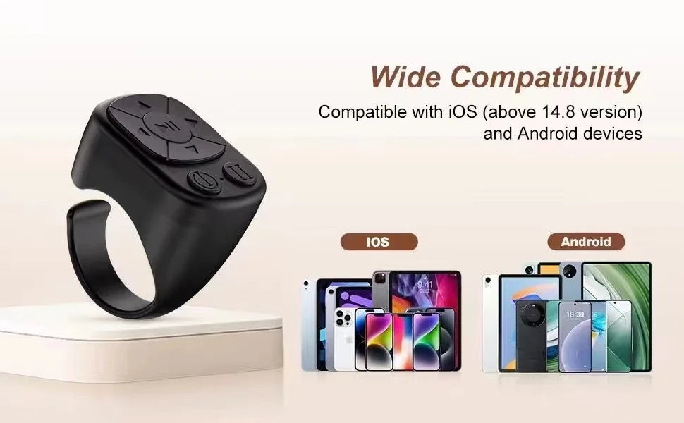Tiktok Scrolling Ring Tiktok Remote Control, Bluetooth Page-Turning Ring Scroll Device for iPhone and Ipad, with Camera Shutter, Short Video and Music Remote Control Functions, Compatible with Ios and Android Phones