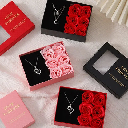 Valentine's Day Jewelry Gift Packaging Box  6 Rose Pendants Ring Bracelet Eternal Flower Window Opening Jewelry Box Romantic Bag