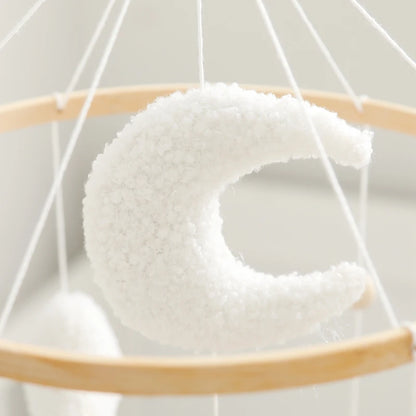 Wooden Crib Mobile Baby Bed Bell Rattle Toy Soft Felt Cartoon Bear Mobile Hanging Newborn Music Box Bed Bell Hanging Bracket Toy