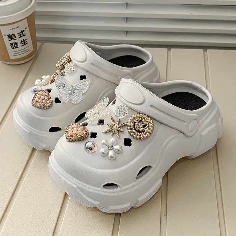 Children's Slippers for Home Black White Versatile Girls Summer EVA Outdoor Beach Slippers Fashion Elegant Kids Princess Shoes