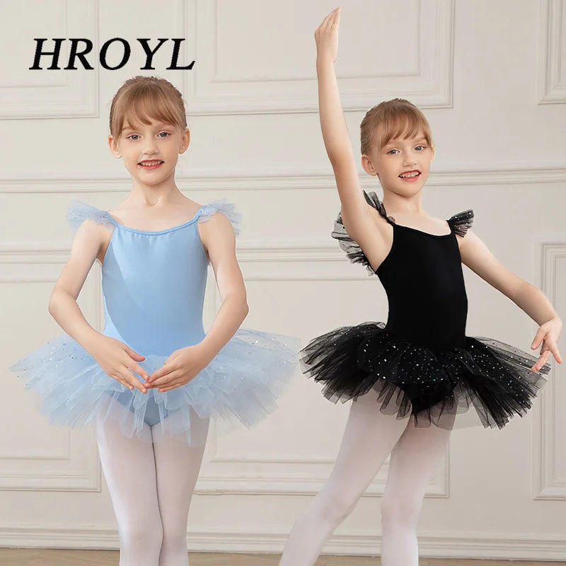 Girls Ballet Leotards Ballet Tutu Dress For Kids Dance Clothes With Skirt Gymnastics Dancewear Balleriana Clothes Short Sleeves
