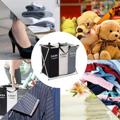 Großer Wäschekorb/Wäscheorganizer, faltbar, hell/dunkel, 3 Fächer