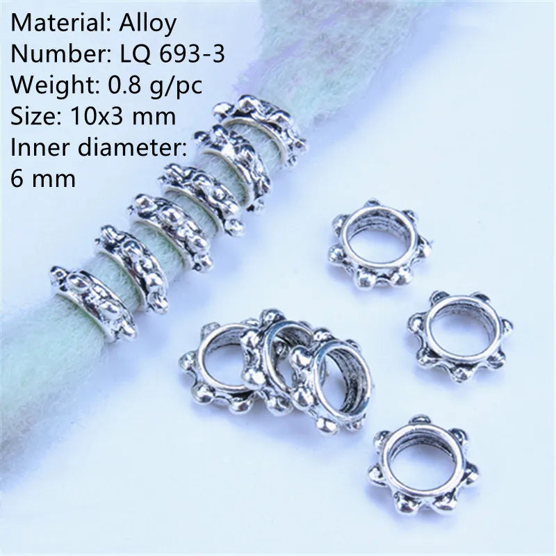 5 Pcs Antique Silver Hair Braid Dread Dreadlock Beads Cuffs Tuber Approx 8mm Inner Hole for Hair Styling Accessories Tool
