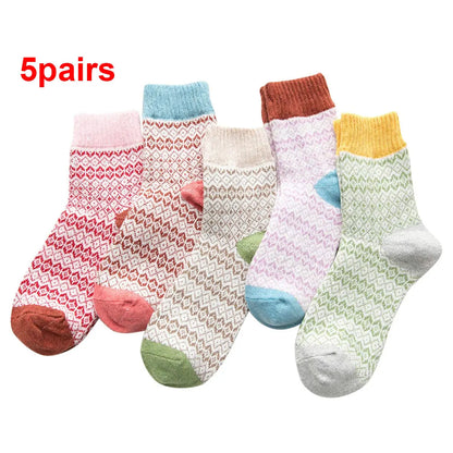 5 Pairs Winter Men's Thicken Sheep's Wool Socks - Warm & Retro | Colorful Fashio