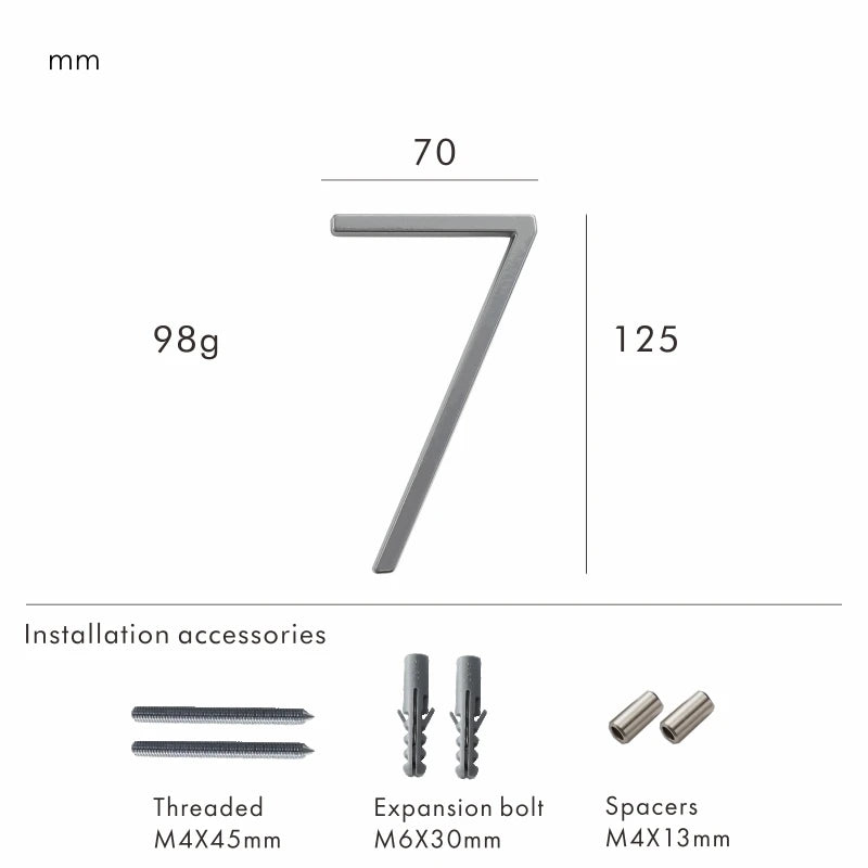 Nurlin 5 inchs 125mm Luxury Address Big House Numbers Modern Gold Black Silver Floating Signage Outdoor Digits Mailbox Sign