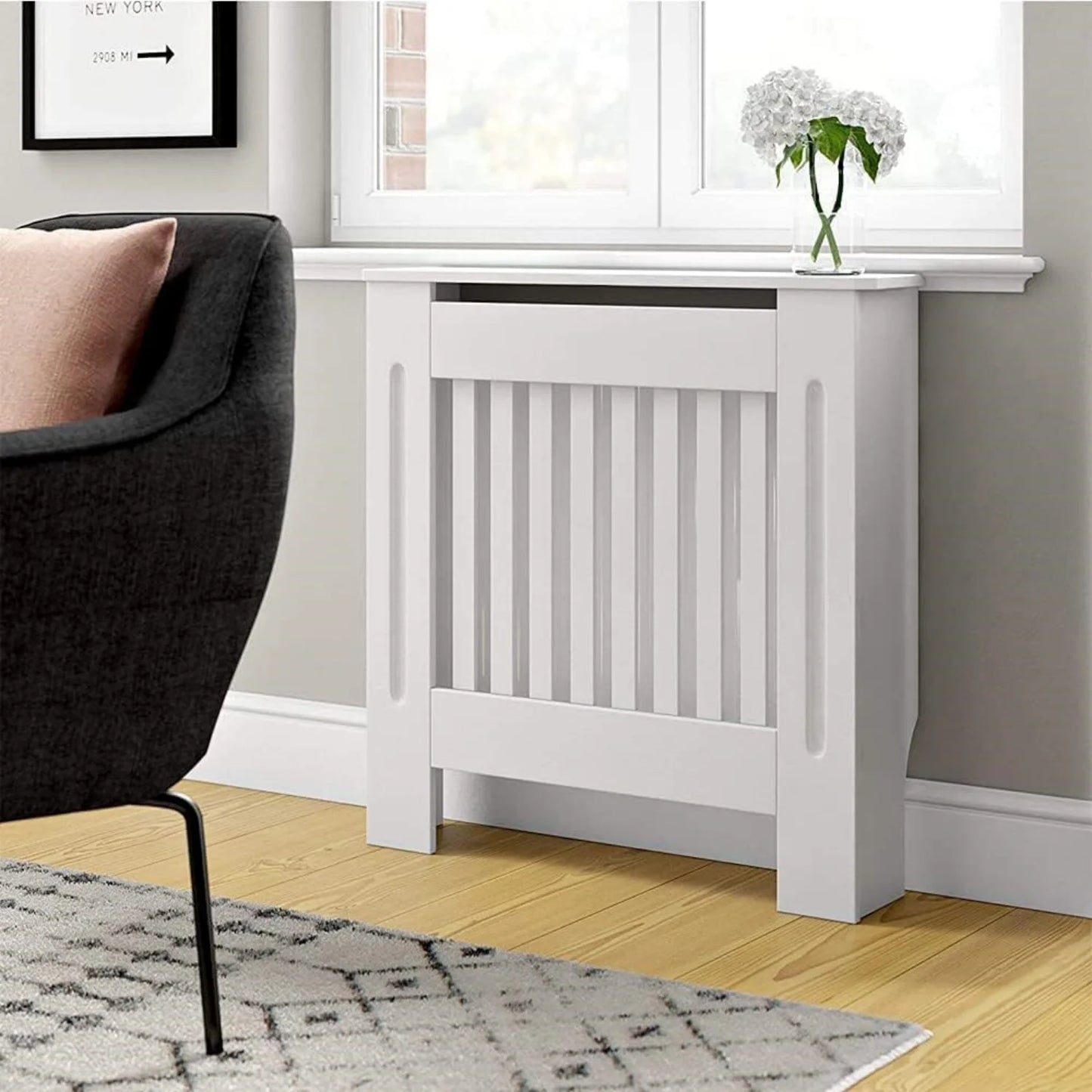 BRIEFNESS Radiator cover Wooden wall-mounted White painted MDF cupboard heater cover Modern heating cover Barbecue cabinet shelf
