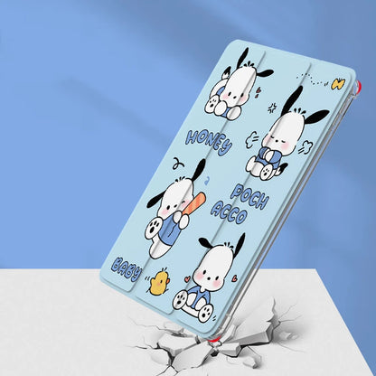 New Kawaii Sanrio Pochacco Ipad Protective Case Cute Cartoon Girl Foldable All Inclusive Anti Fall Protective Case with Pen Slot