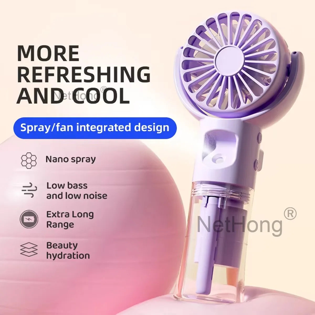 Portable Handheld Water Spray Mist Fan USB Rechargeable Mini Fan Cooler 4-Speed