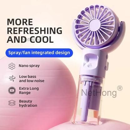 Portable Handheld Water Spray Mist Fan USB Rechargeable Mini Fan Cooler 4-Speed