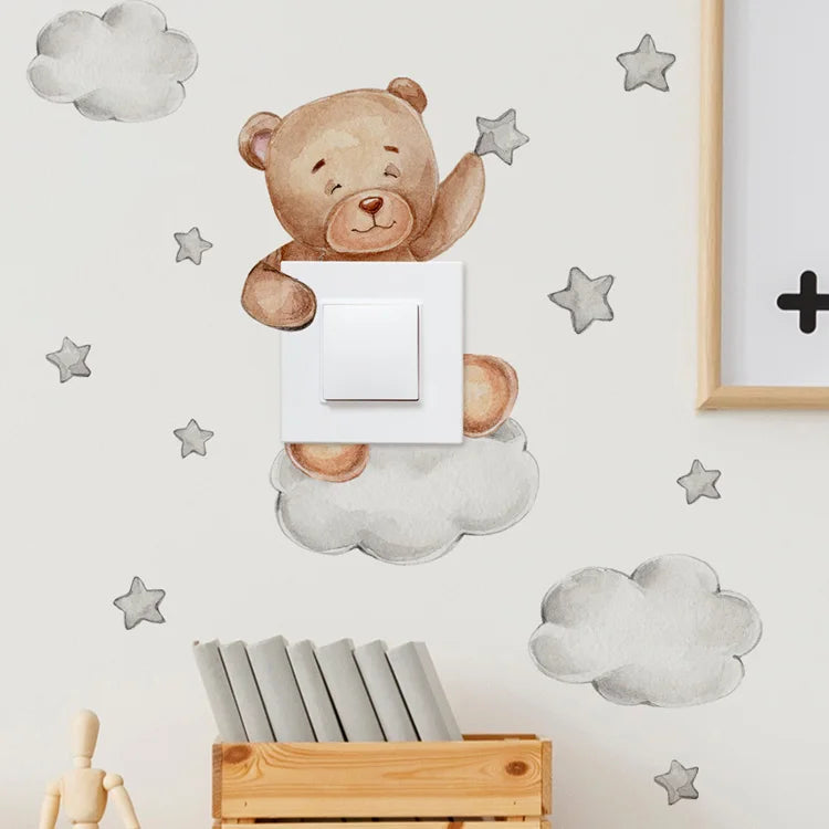 Cute Giraffe Bear Elephant Star Switch Sticker Kid Baby Bedroom Decoration Self-adhesive Home Decor Wallpaper Child Wall Decals