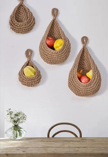 Handwoven Hanging Wall Fruit Vegetable Basket Organizer Container Decor for Kitchen Garden Mount Wall Plant Flower Onion Storag