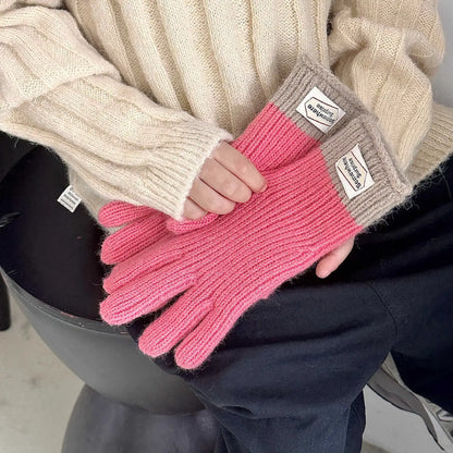 Children Thermal Knitted Gloves Winter Labeled Thickened Warm Gloves Touch Screen Striped Finger Unisex Mittens