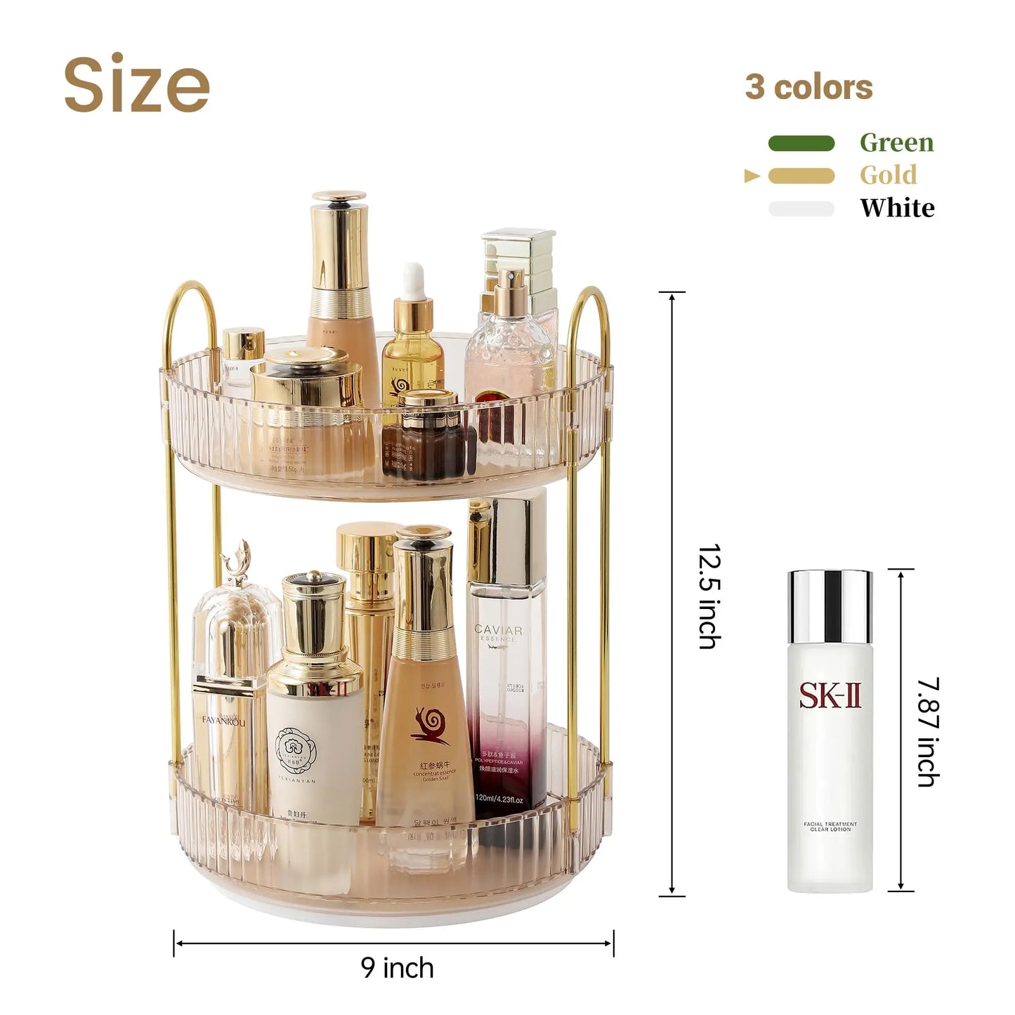 Rotating Makeup Organizer for Vanity Make Up Storage Box for Bathroom Counter Clear Cosmetic Toiletry Dresser Spinning Holder