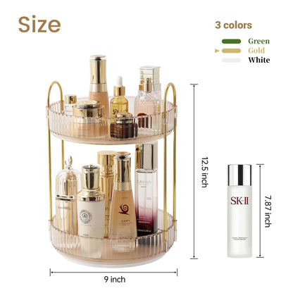 Rotating Makeup Organizer for Vanity Make Up Storage Box for Bathroom Counter Clear Cosmetic Toiletry Dresser Spinning Holder