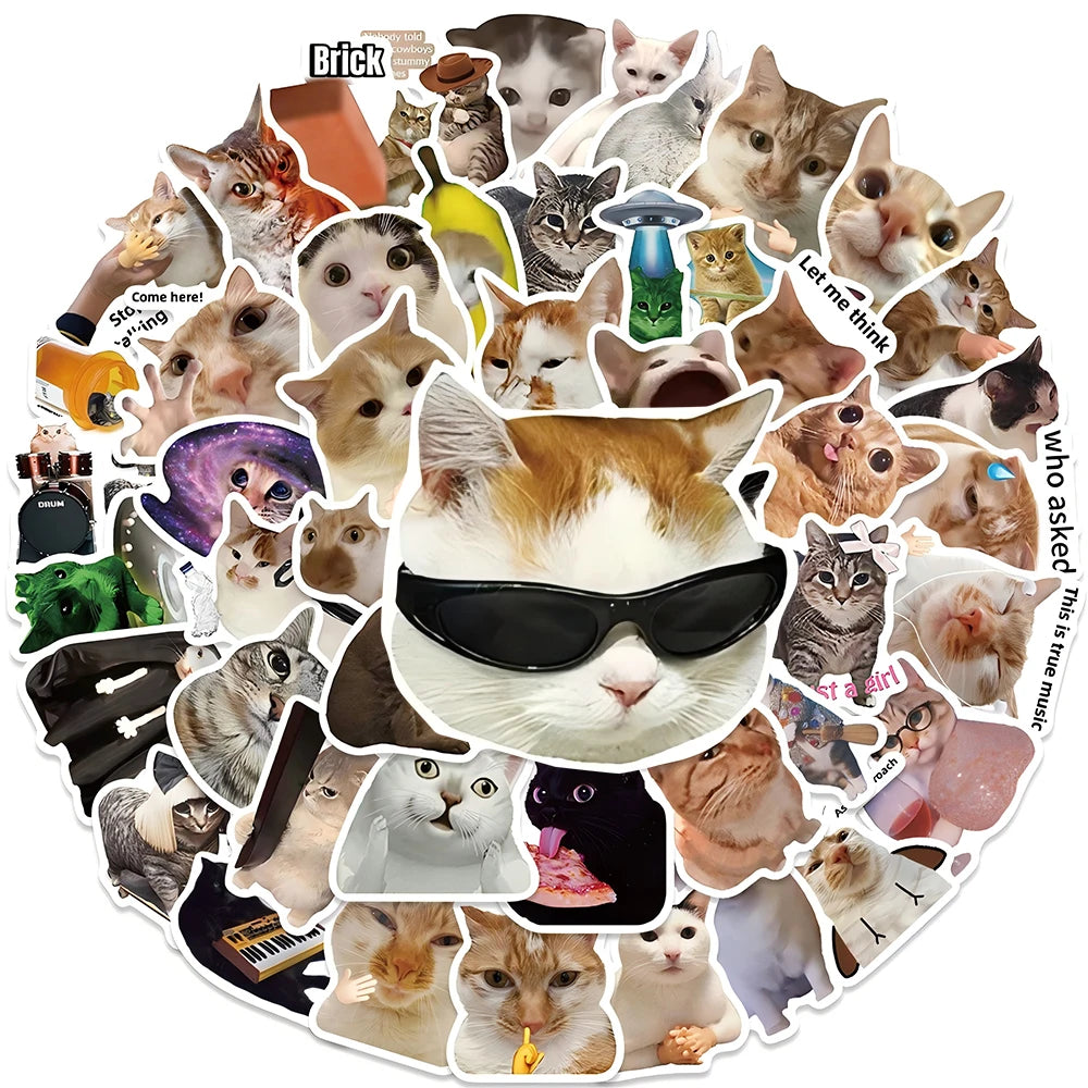 10/50/100/200pcs Cute Animal Cat Stickers Kawaii Girls Kids Funny Kitten MEME Graffiti Decal Toy Waterproof DIY Phone Case Bike