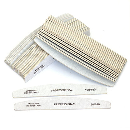 10pcs/Lot Wooden Nail Files Professional 100 180 240 Emery Board Manicure Buffer Grey Boat Double-sided Wooden Pedicure Buffers