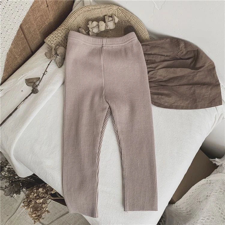 Autumn Baby Girl Leggings Solid Color Ribbed Knit Stretchy Pants 0-6Y Toddler Casual Daily Wear Pantyhose
