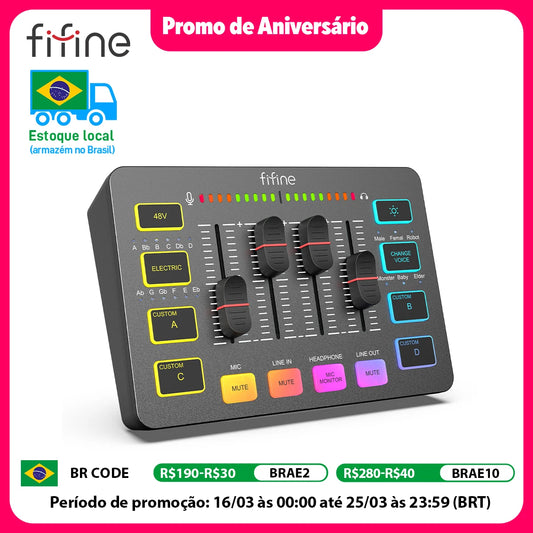 FIFINE USB Gaming Mixer With XLR Microphone Interface,48V Phantom Power,RGB, Sound Card for Podcasting Streaming AmpliGame SC3