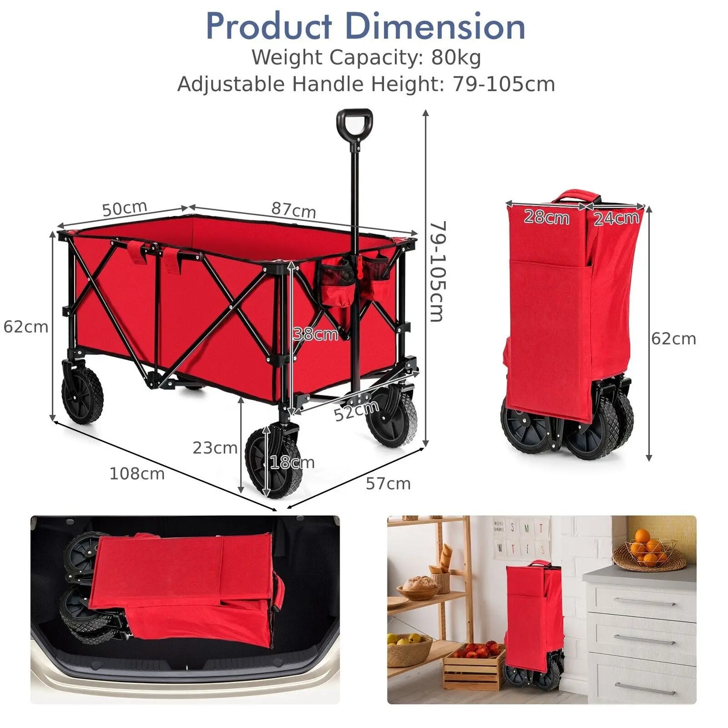 GOFLAME Folding Camping Wagon Collapsible Beach Garden Trolley Buggy Shopping Cart 212L