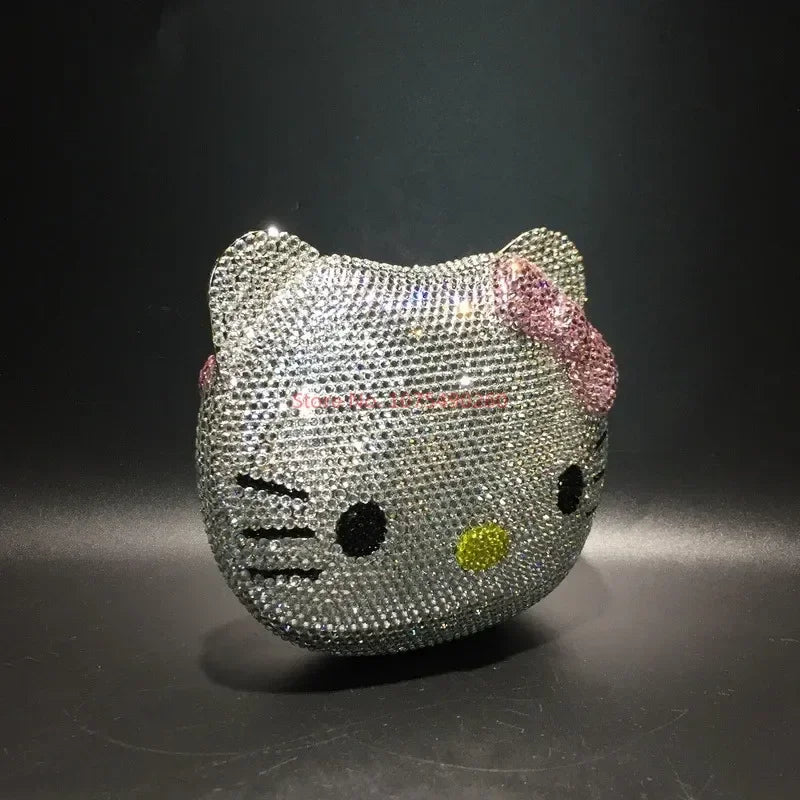 Hello Kitty Anime Cartoon Shape Rhinestone Cartoon Full Of Diamonds Dinner Bag Handmade Diamond-set Lady's Clutch Christmas Gift