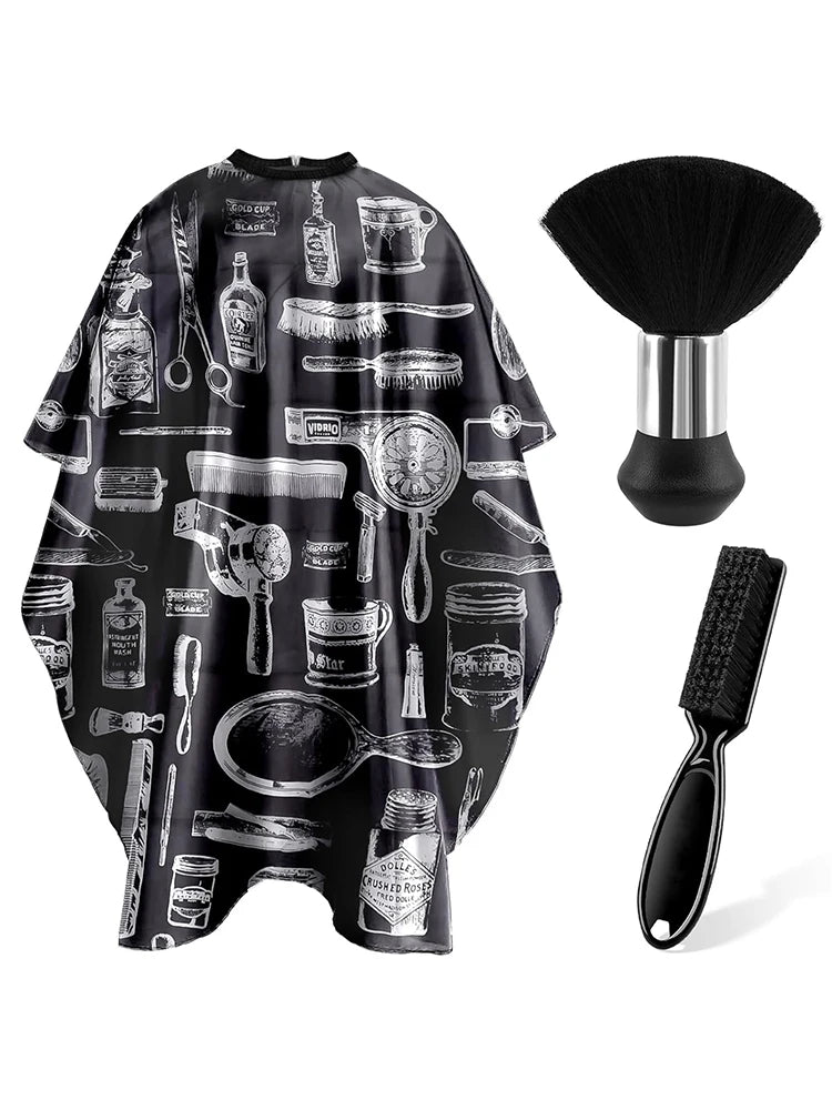 3/8pcsHair Cutting Barber Cape Set with Neck Duster Brush Barber Brush Professional Barber Accessories Salon Cleaning Supplies