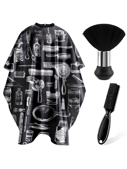 3/8pcsHair Cutting Barber Cape Set with Neck Duster Brush Barber Brush Professional Barber Accessories Salon Cleaning Supplies