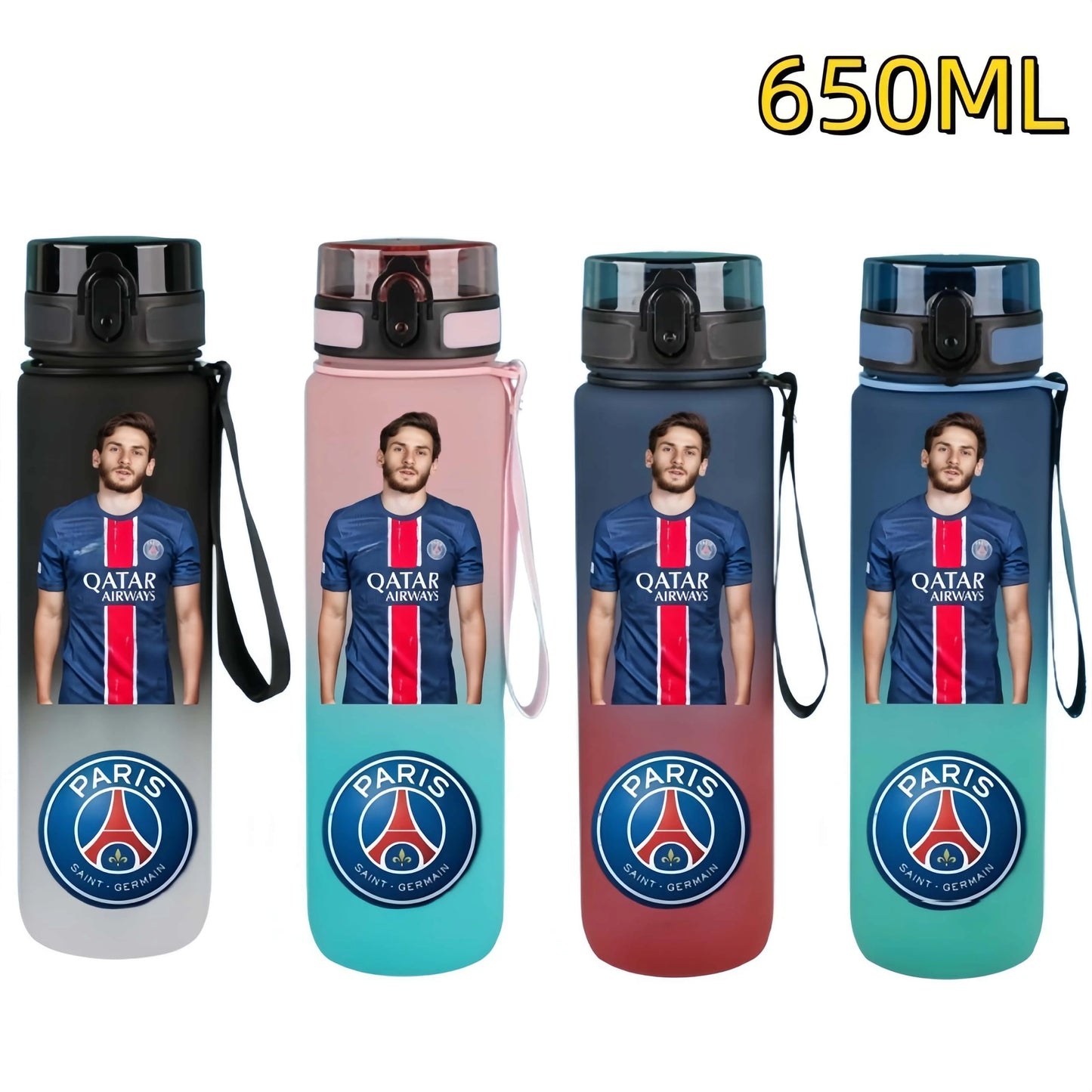 650ml 2025 Champion Team Football Star Water Cup Désiré Doué Portable Large Capacity Sports Fitness Flip Cover Drinking Bottle