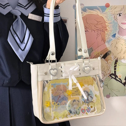 Italife Small Red Ita Bag Crossbody with Ribbon Women Kawaii Clear Cute Shoulder Bag Student Girl Heart Ita Bag with Insert H202