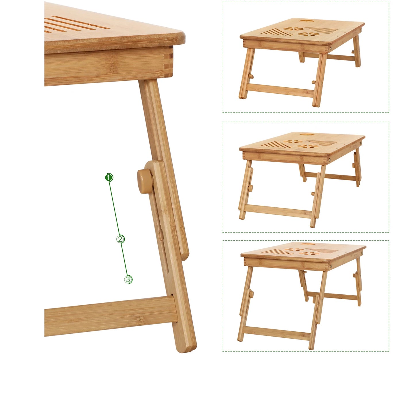 SONGMICS Bamboo Laptop Desk, Foldable Bed Table, Height Adjustable Sofa Tray, with 5 Tilting Angles, Air Holes, Small Drawer